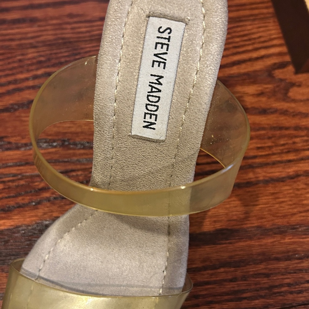 Steve Madden Women's Gold Clear Strap Heels - Picture 2 of 6